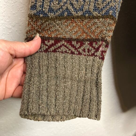 Peruvian Connection taupe geometric print button front long cardigan sweater XL - Picture 5 of 16